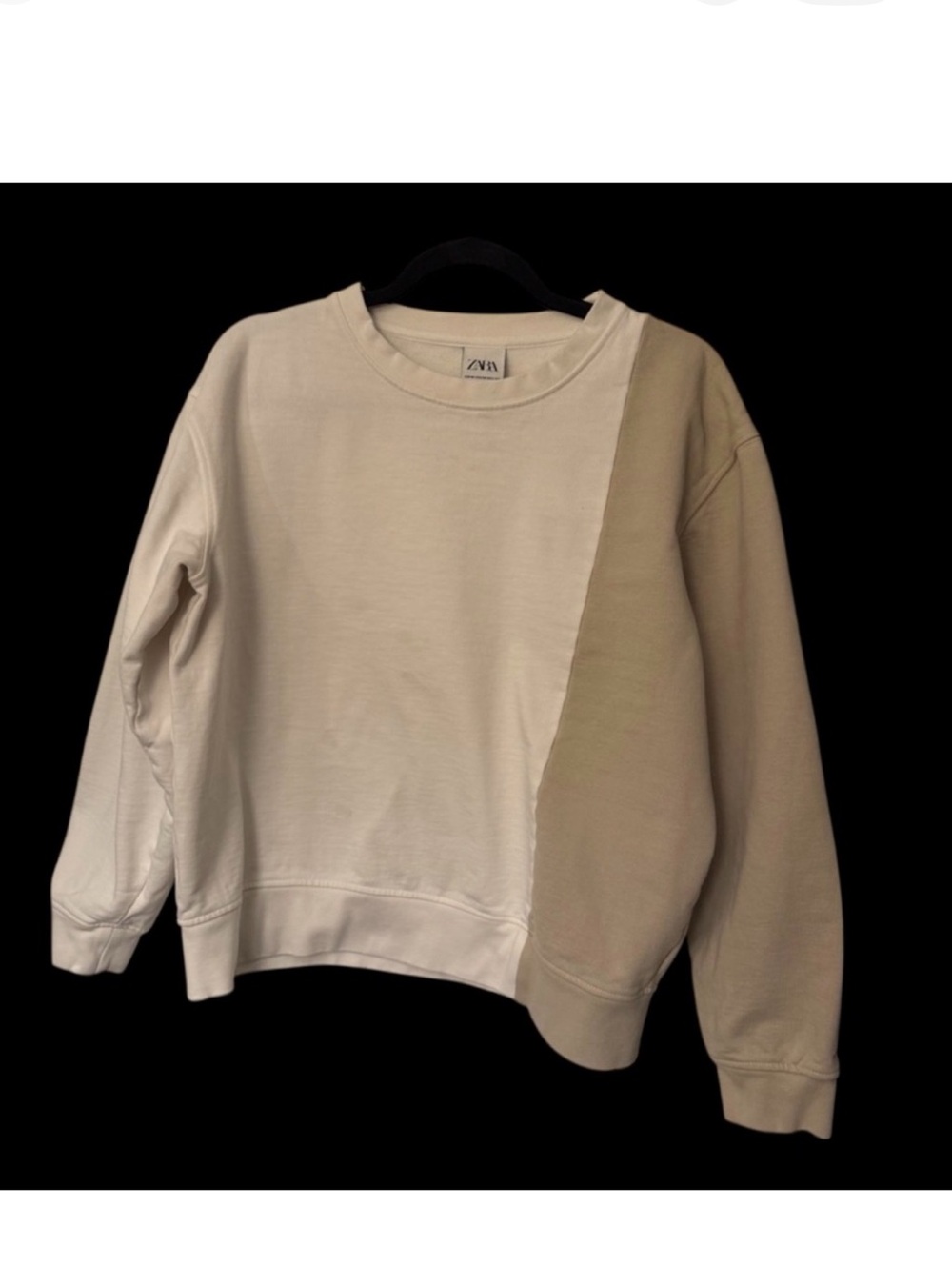Zara White and Tan Crew Neck Sweater - Picture 6 of 6